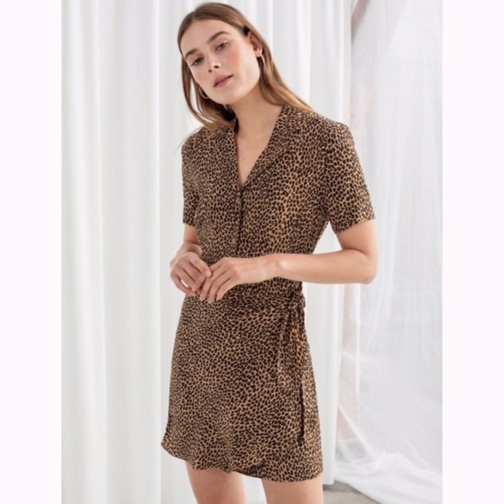 & other stories animal print wrap dress